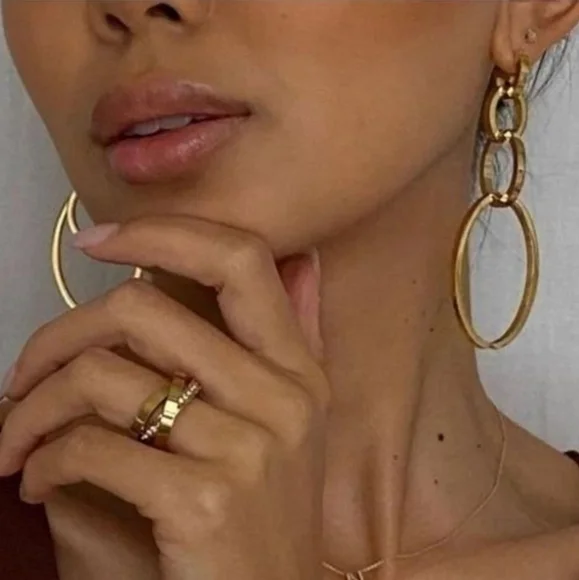 Vita Fede Gold Tone Cassio Earrings Modular Interlocking Modern Design NEW - Picture 3 of 3